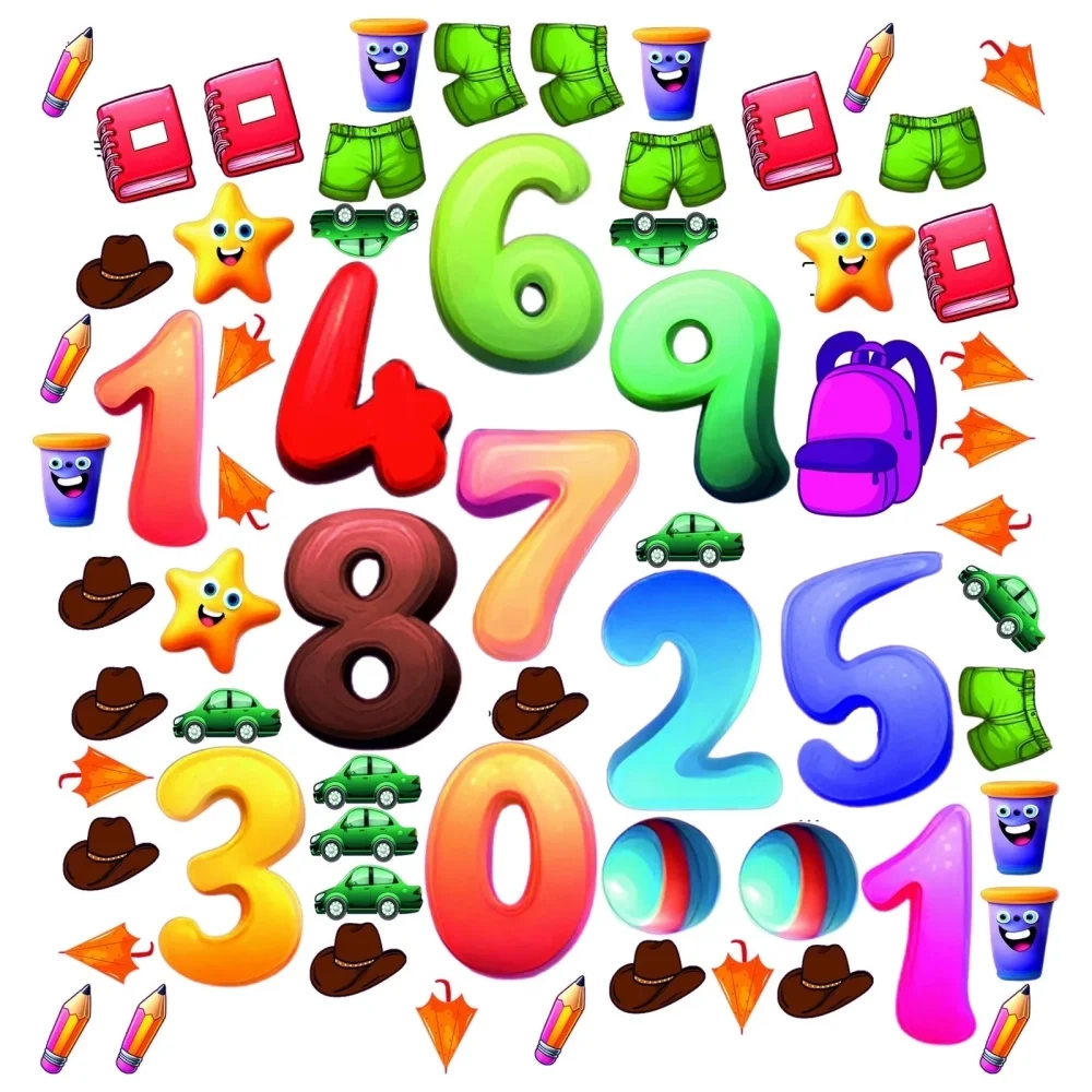Promotional Print Stickere perete Numere cu Obiecte pentru camera copilului set 66 stickere autocolant textil premium repozitionabil