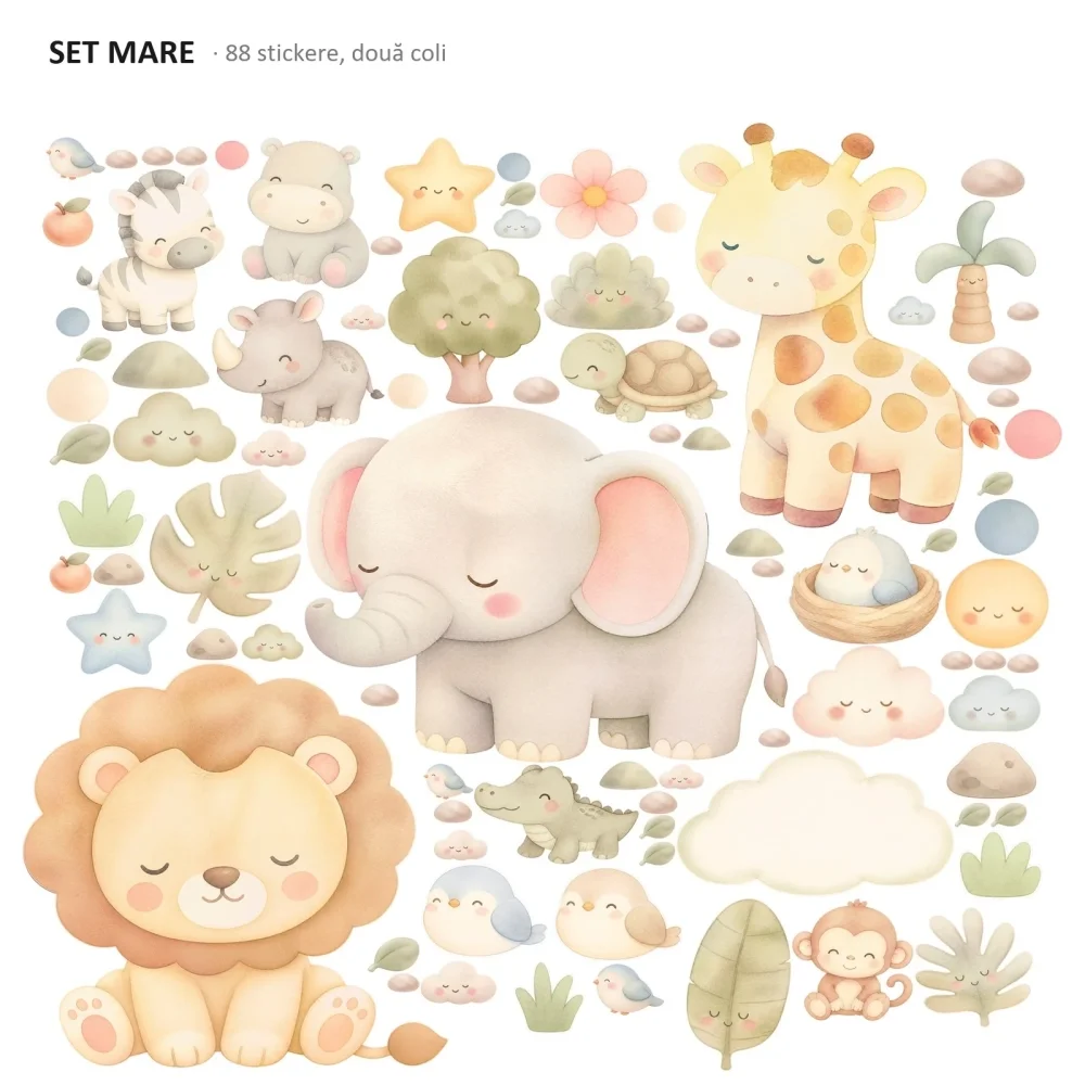 Promotional Print Stickere perete Safari pentru bebelusi autocolant textil premium repozitionabil set mare
