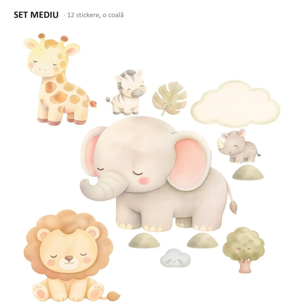 Promotional Print Stickere perete Safari pentru bebelusi autocolant textil premium repozitionabil set mediu