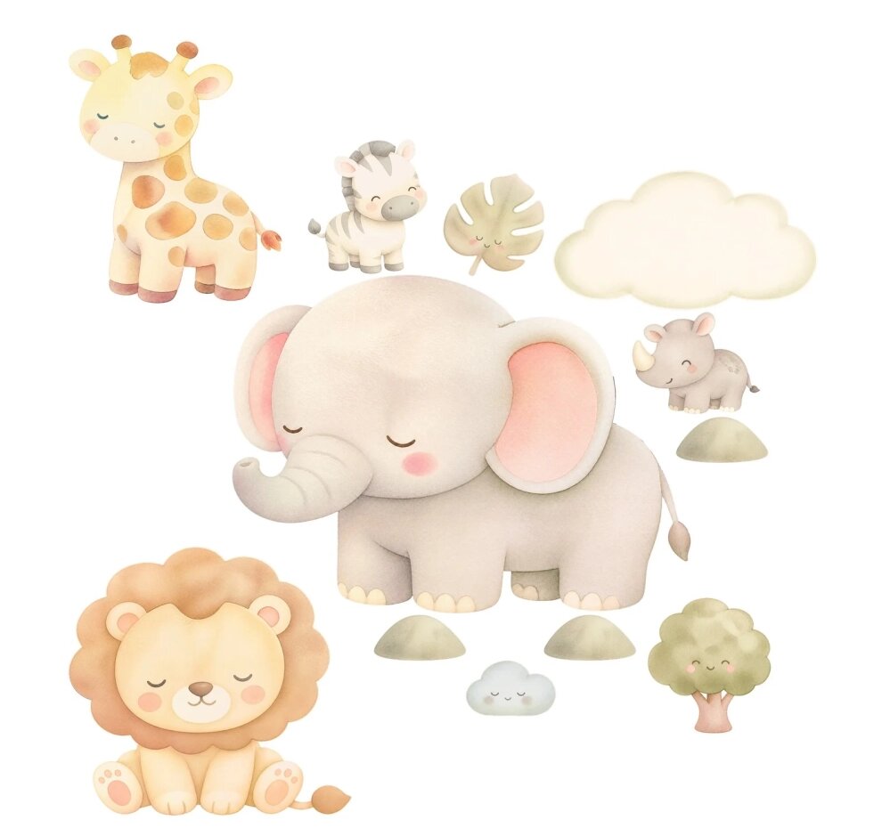 Promotional Print Stickere perete Safari pentru bebelusi autocolant textil premium repozitionabil set mediu
