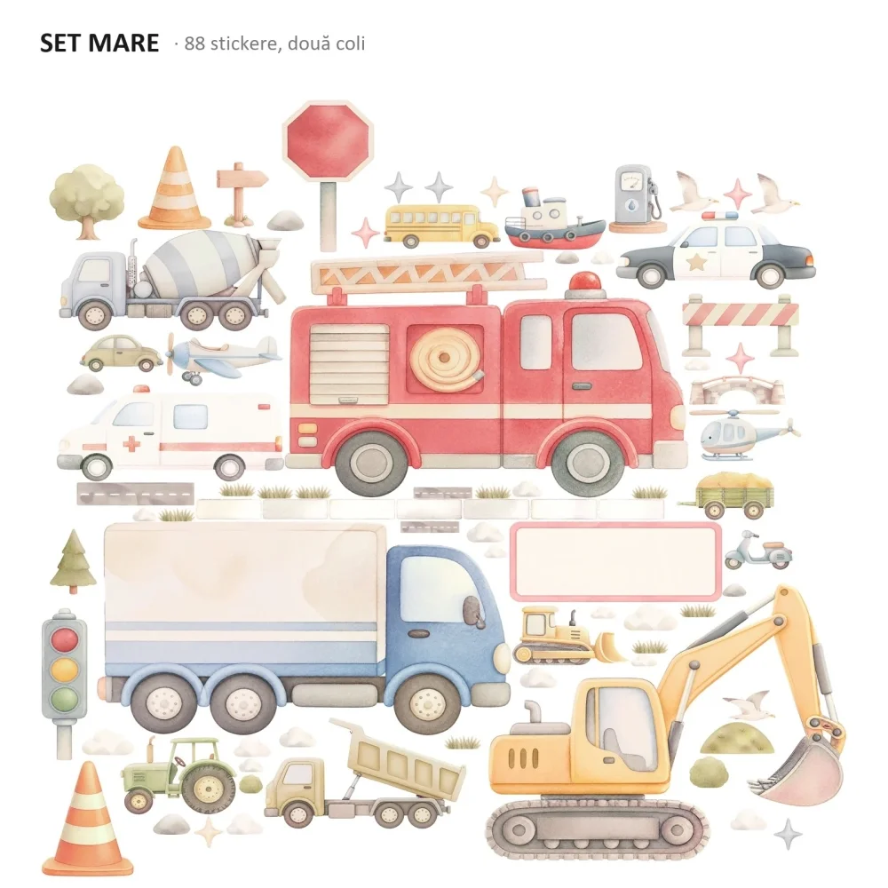Promotional Print Stickere perete Vehicule si Masinute pentru camera copilului autocolant textil premium repozitionabil set mare