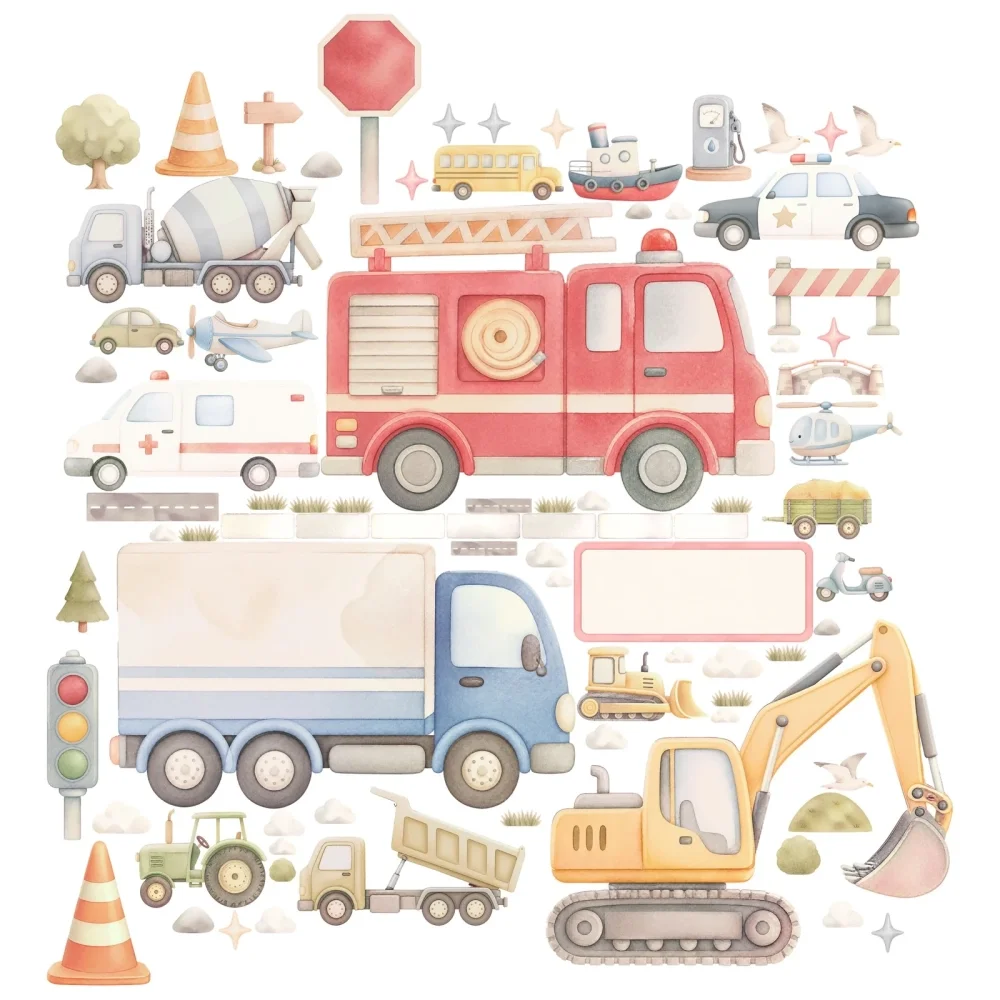 Promotional Print Stickere perete Vehicule si Masinute pentru camera copilului autocolant textil premium repozitionabil set mare
