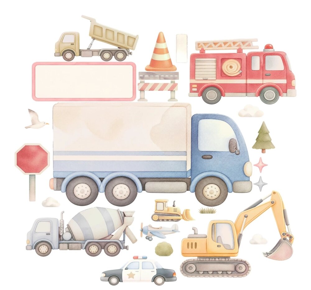 Promotional Print Stickere perete Vehicule si Masinute pentru camera copilului autocolant textil premium repozitionabil set mediu