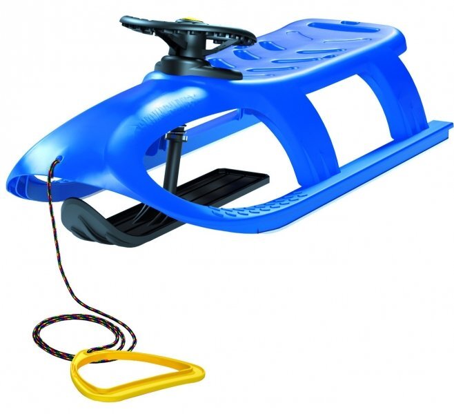Prosperplast Sanie Bullet Control albastra copii si adulti cu volan pentru controlul directiei sina alunecare din otel 102.5x40x45cm
