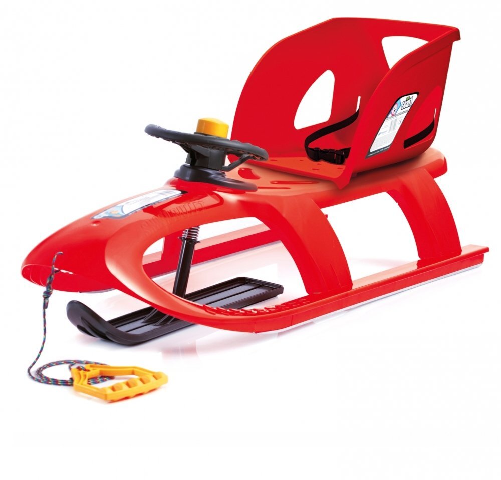 Prosperplast Sanie Bullet Control rosie cu scaun ergonomic pentru copii volan pentru controlul directiei sina alunecare din otel 102.5x40x45cm