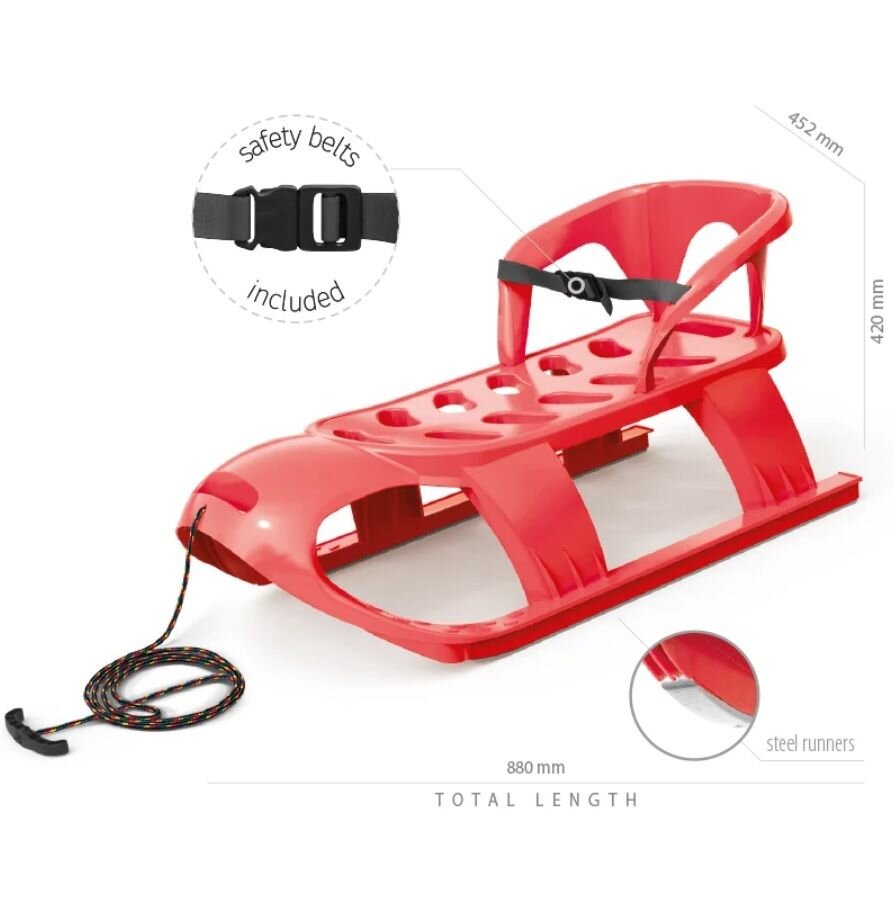 Prosperplast Sanie pentru copii Bezzy Rosie cu sina alunecare din otel si spatar 87x45x26 cm