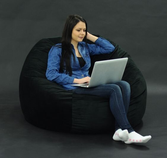 Pufrelax Fotoliu king size black velvet umplut cu fulgi de burete memory mix