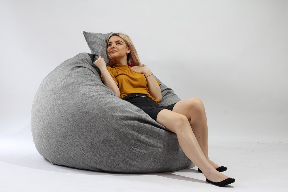 Pufrelax Fotoliu king size perna decorativa moon grey umplut cu fulgi de burete memory mix