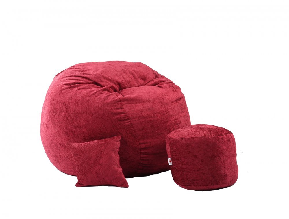 Pufrelax Fotoliu king size xlotoman cu perna decorativa sour cherry mare umplut cu fulgi de burete memory mix