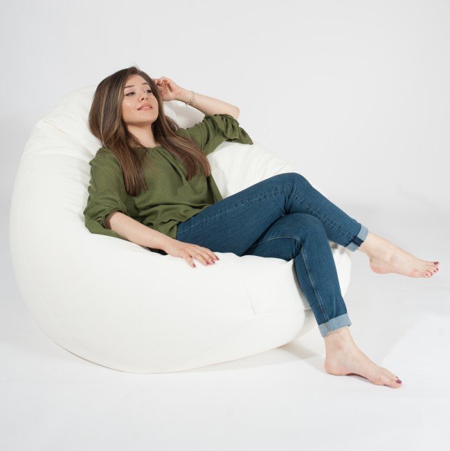 Pufrelax Fotoliu mare nirvana gigant white umplut cu perle polistiren beanbag para marca