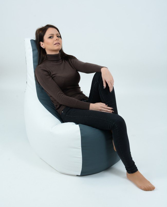 Pufrelax Fotoliu mediu sunlounger evo grey white umplut cu perle polistiren