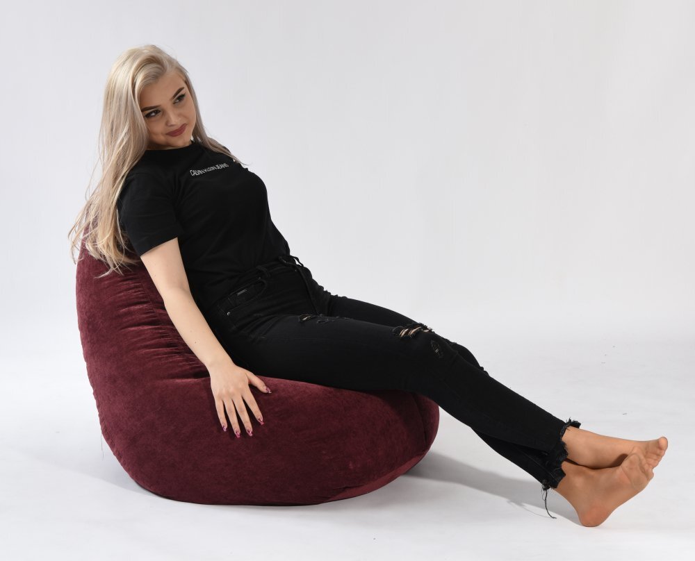 Pufrelax Fotoliu mic copii 4-14 ani nirvana light velvet marsala umplut cu perle polistiren