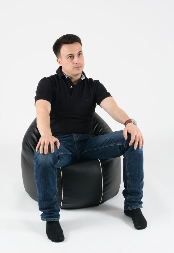 Pufrelax Fotoliu puf pentru copii 2-14 ani relaxo back 2 black umplut cu perle polistiren