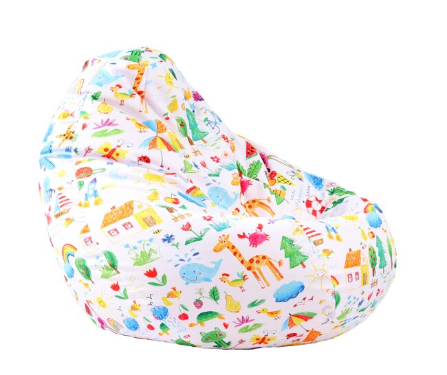 Pufrelax Fotoliu puf tip sac nirvana grande o lume colorata imprimat pretabil si la exterior umplut cu perle polistiren