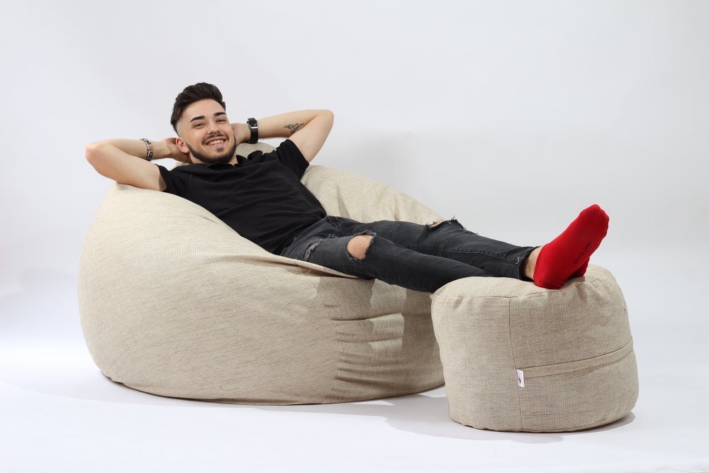 Pufrelax Fotoliu set king size otoman beige brulee umplut cu fulgi de burete memory mix
