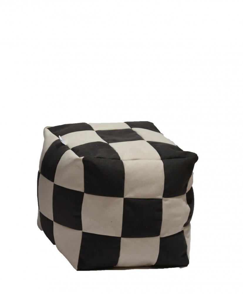 Pufrelax Fotoliu taburet cub gama Premium Black Cream cu husa detasabila textila umplut cu perle polistiren