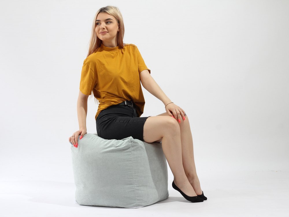 Pufrelax Fotoliu taburet cub xl gama premium angora grey cu husa detasabila textila umplut cu perle polistiren