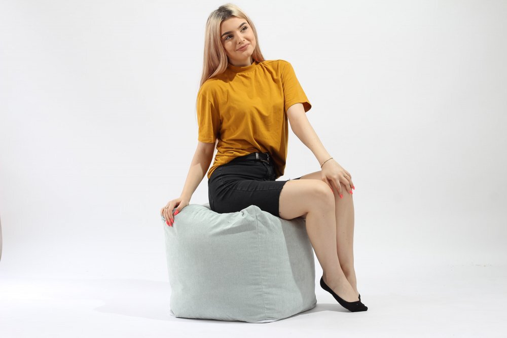 Pufrelax Fotoliu taburet cub xl gama premium angora grey cu husa detasabila textila umplut cu perle polistiren