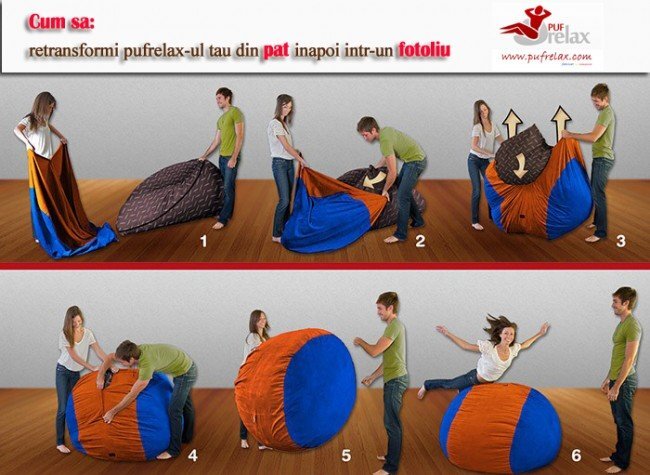 Pufrelax Fotoliu uf pentru copii 5-16 ani matusalem beige umplut cu fulgi de burete memory mix
