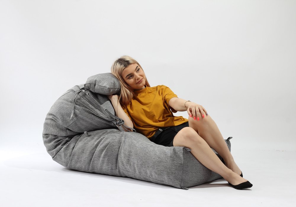Pufrelax Fotoliu Yoga L + Perna Moon Grey Gama Premium umplut cu fulgi de burete memory mix