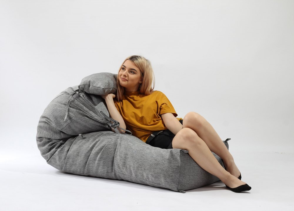 Pufrelax Fotoliu Yoga L + Perna Moon Grey Gama Premium umplut cu fulgi de burete memory mix