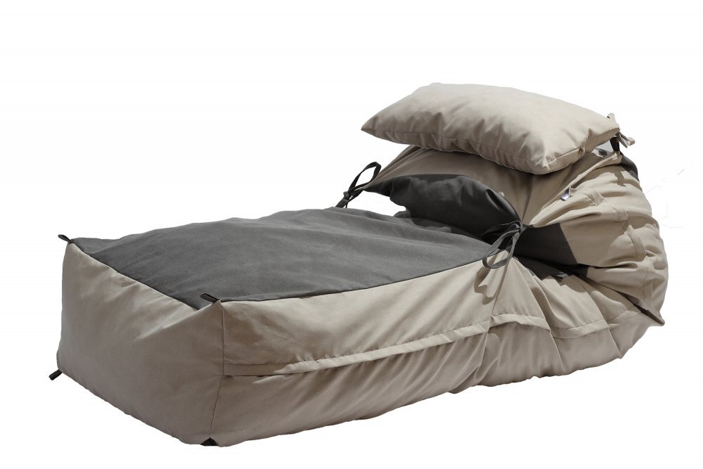 Pufrelax Fotoliu Yoga XL + Perna Cream Light Grey Gama Premium umplut cu fulgi de burete memory mix