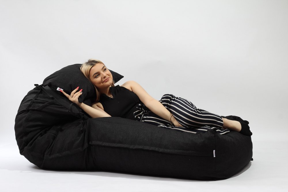 Pufrelax Fotoliu Yoga XL + Perna Eerie Black Gama Premium umplut cu fulgi de burete memory mix