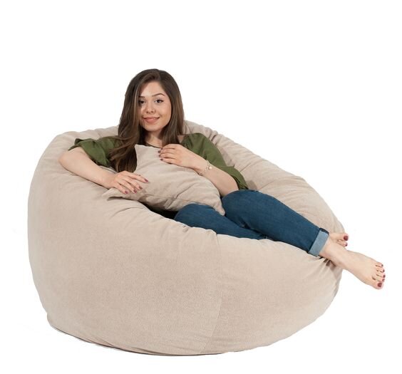 Pufrelax Set fotoliu puf king size perna decorativa beige umplut cu fulgi de burete memory mix