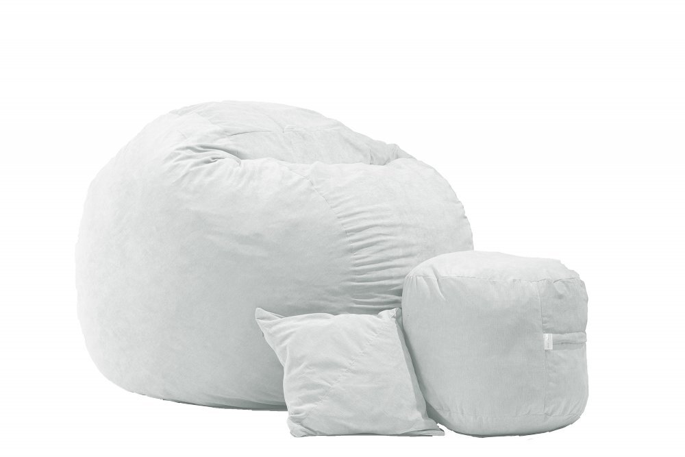 Pufrelax Set fotoliu puf king size xl otoman perna decorativa angora grey umplut cu fulgi de burete memory mix