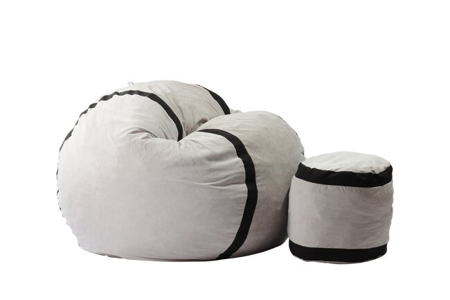 Pufrelax Set fotoliu puf matusalem otoman angora grey umplut cu fulgi de burete memory mix