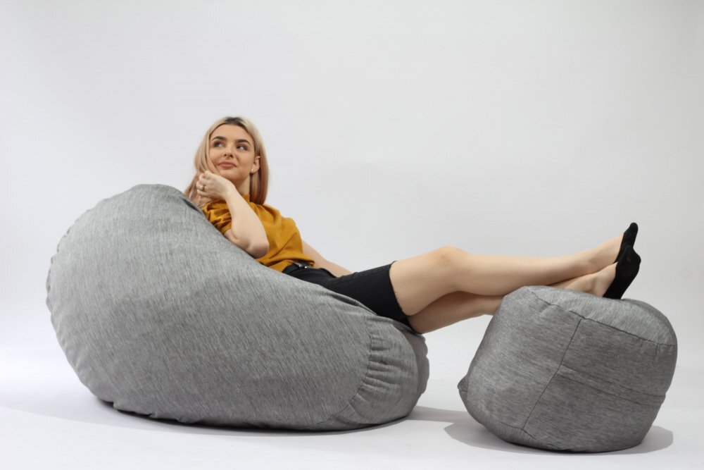 Pufrelax Set fotoliu puf matusalem otoman moon grey umplut cu fulgi de burete memory mix