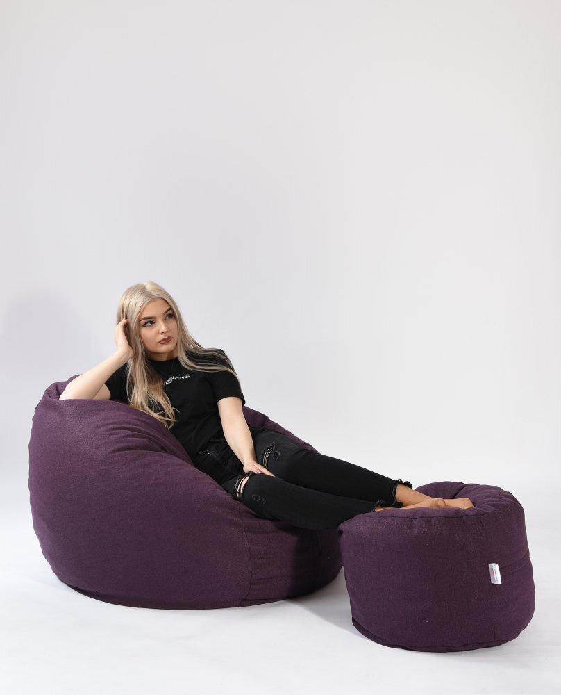 Pufrelax Set fotoliu puf matusalem si otoman fancy purple umplut cu fulgi de burete memory mix