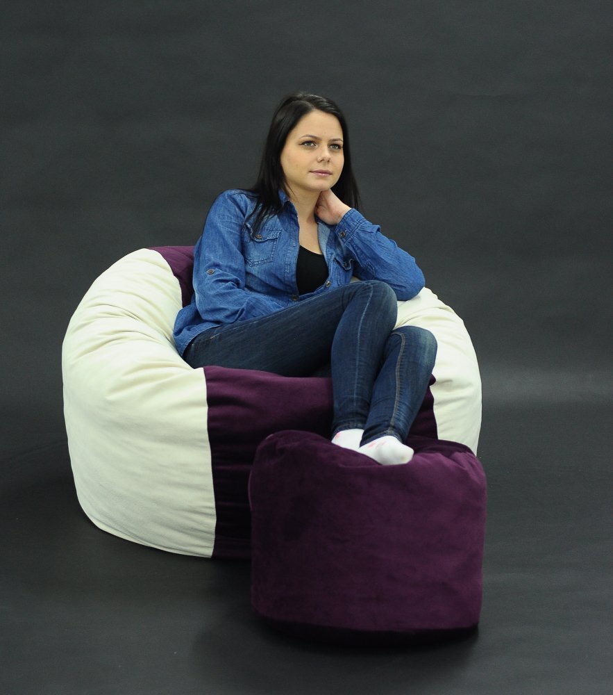 Pufrelax Set fotoliu puf pentru copii 5-16 ani matusalem otoman beige amethyst umplut cu fulgi de burete memory mix