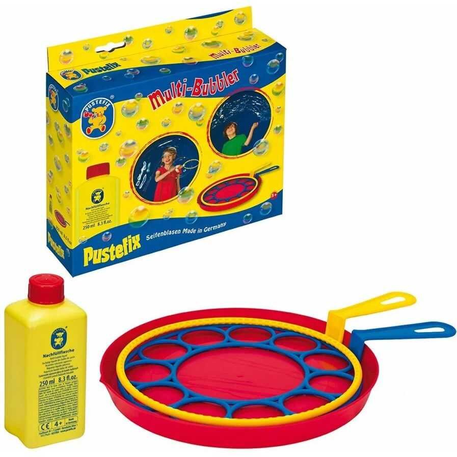 Pustefix Bubble Toys Jucarie baloane de sapun cu 2 inele 18 cm si 250 ml solutie baloane de sapun multi-bubbler