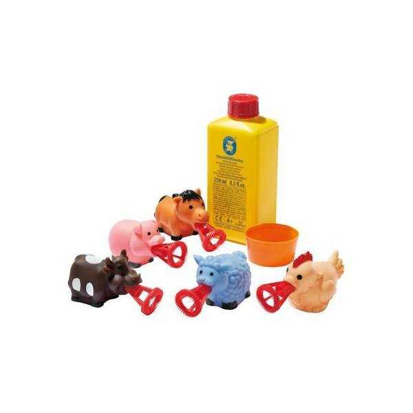 Pustefix Bubble Toys Set baloane de sapun Bubbelix 5 figurine vesele mini animale ferma