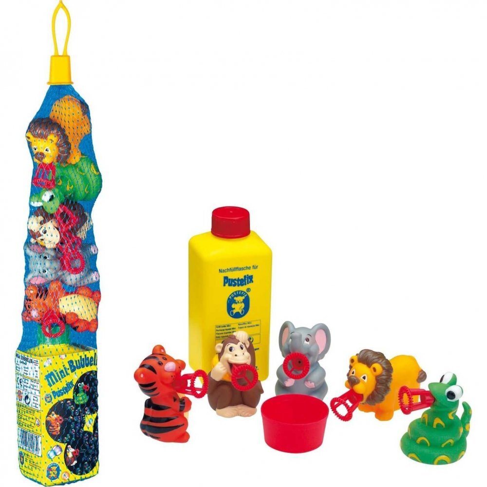 Pustefix Bubble Toys Set baloane de sapun Bubbelix 5 figurine vesele mini animale safari