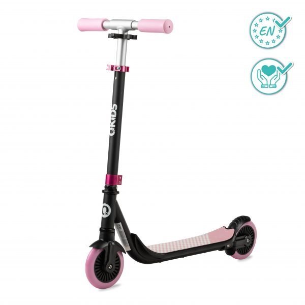 QKids Trotineta copii Bro pink ghidon reglabil pliabila platforma antiderapanta greutate suportata 40 kg varsta 3 ani+