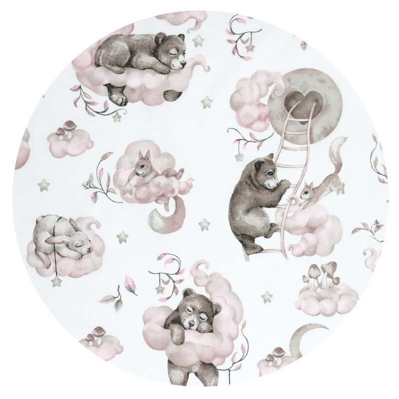 Qmini Aparatoare pentru patut 140x70 cm din bumbac 210x30 cm Teddy Bear and Friends Pink