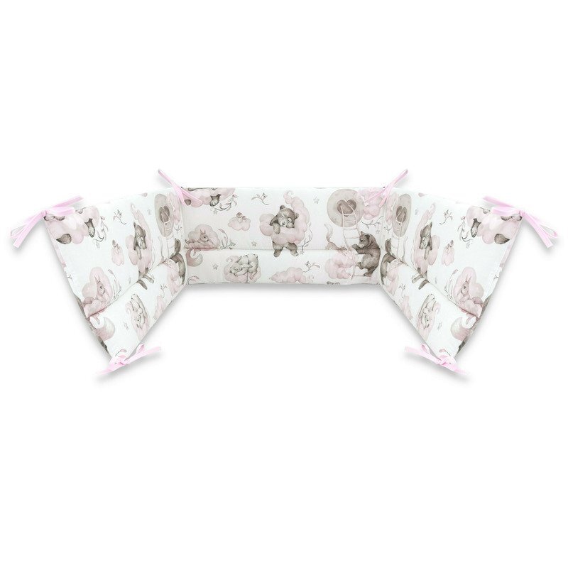 Qmini Aparatoare pentru patut 140x70 cm din bumbac 210x30 cm Teddy Bear and Friends Pink