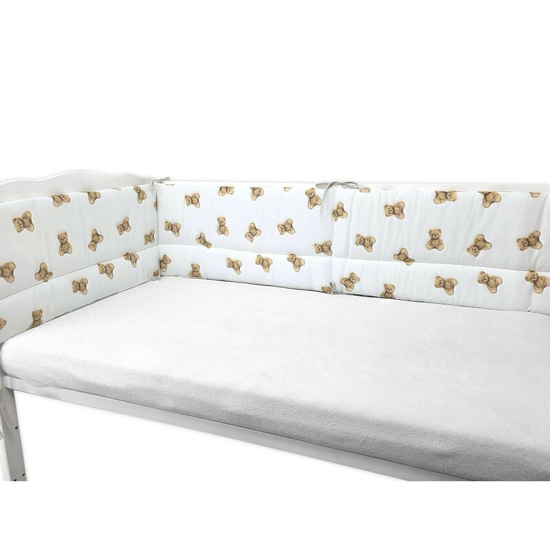 Qmini Aparatoare pentru patut din bumbac 180x30 cm cu panglici Teddy Toys