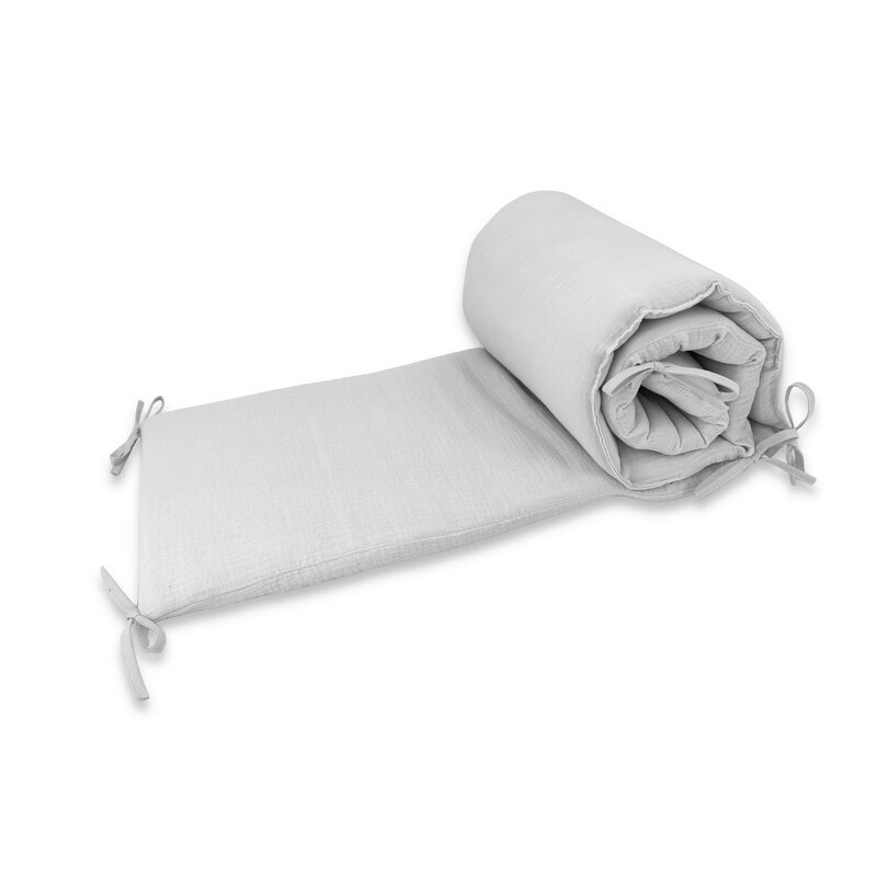 Qmini Aparatoare pentru patut Gray din muselina dubla 180x30 cm cu panglici