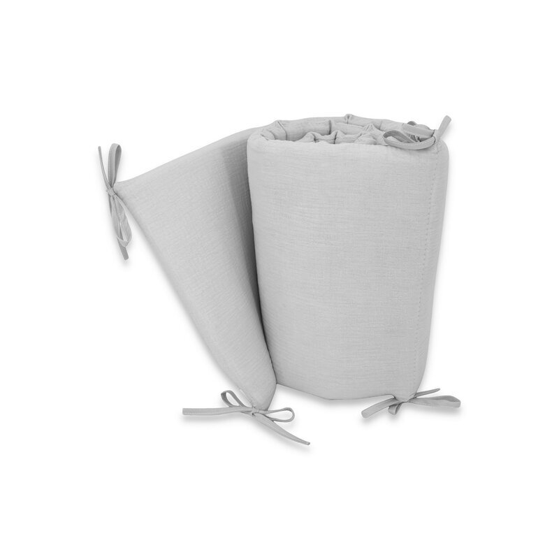 Qmini Aparatoare pentru patut Gray din muselina dubla 180x30 cm cu panglici