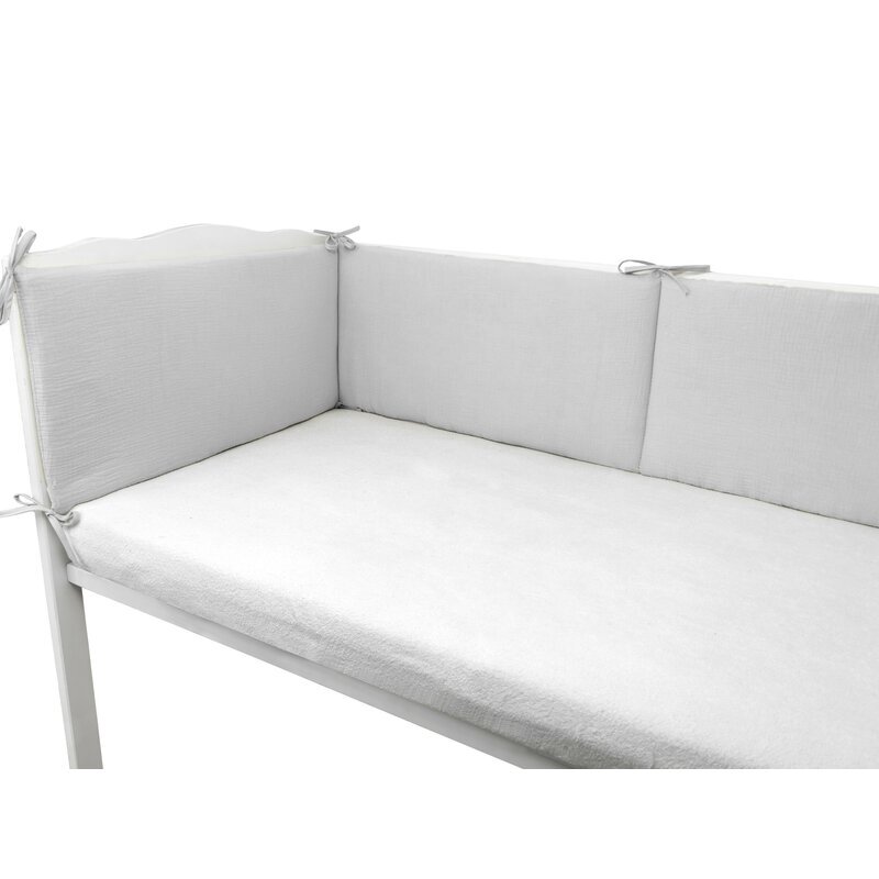 Qmini Aparatoare pentru patut Gray din muselina dubla 180x30 cm cu panglici