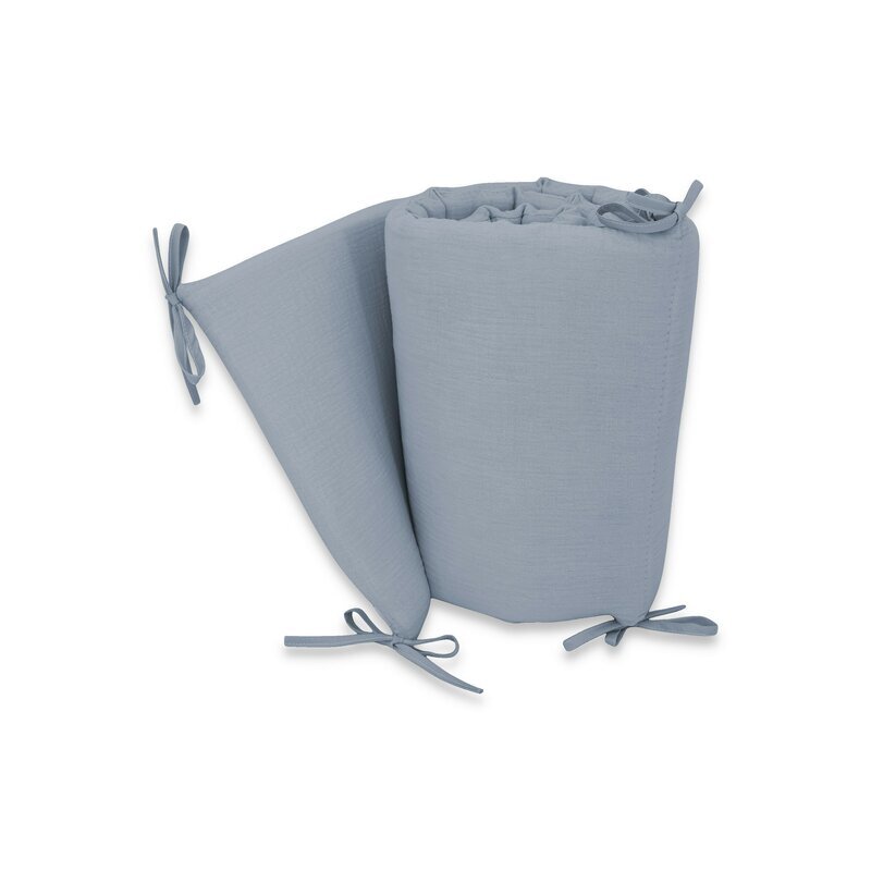 Qmini Aparatoare pentru patut Jeans din muselina dubla 180x30 cm cu panglici