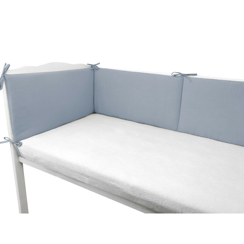 Qmini Aparatoare pentru patut Jeans din muselina dubla 180x30 cm cu panglici