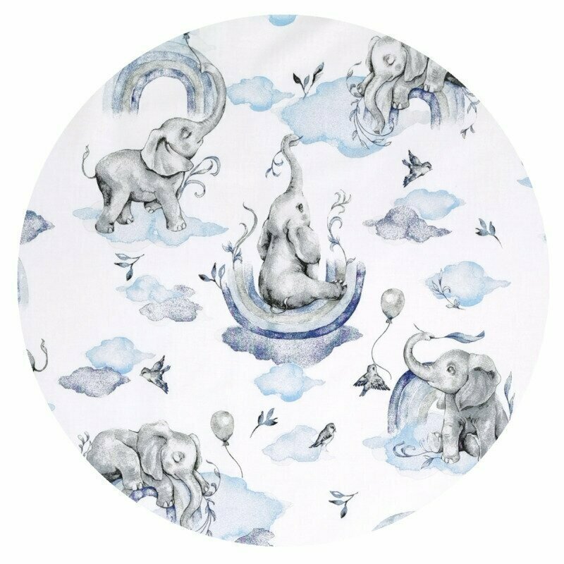 Qmini Aparatoare pentru patut tip rulou cu husa detasabila lungime 180 cm din bumbac Elephants on Rainbow Blue