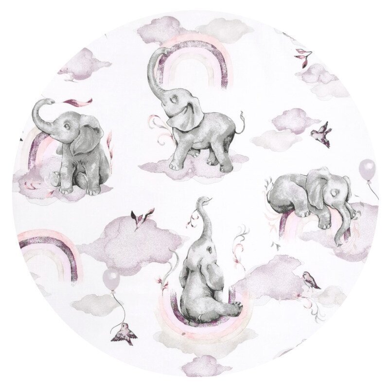 Qmini Aparatoare pentru patut tip rulou cu husa detasabila lungime 180 cm din bumbac Elephants on Rainbow Pink
