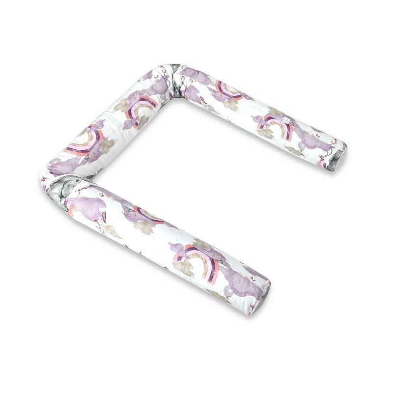 Qmini Aparatoare pentru patut tip rulou cu husa detasabila lungime 180 cm din bumbac Elephants on Rainbow Pink