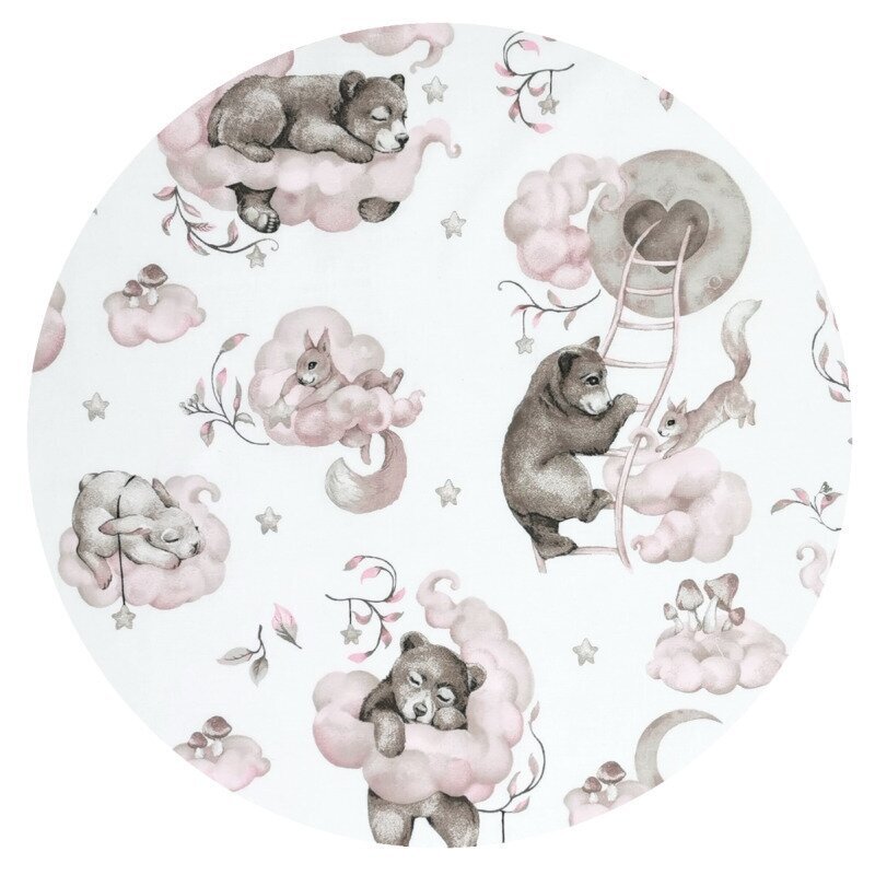 Qmini Aparatoare pentru patut tip rulou cu husa detasabila lungime 180 cm din bumbac Teddy Bear and Friends Pink