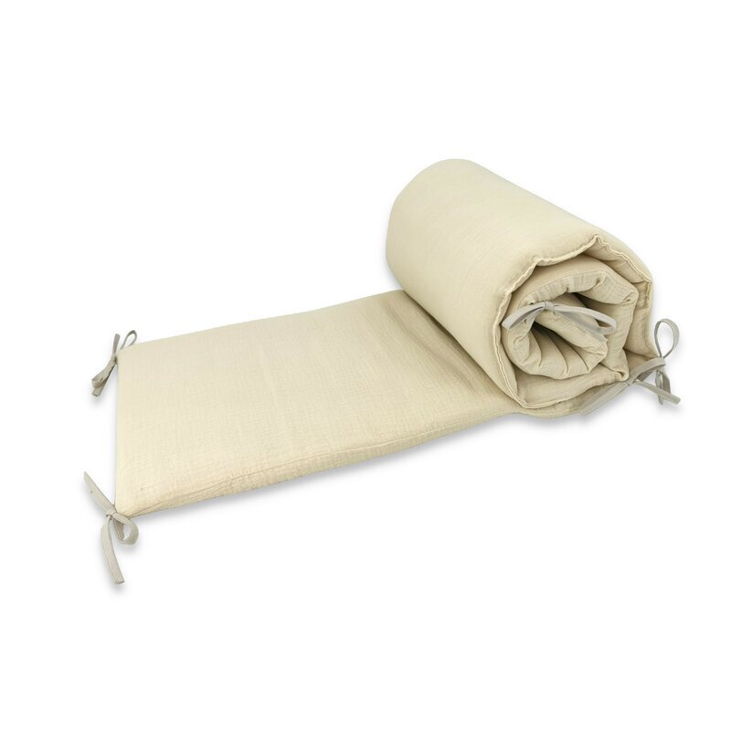 Qmini Aparatoare pentru patut Warm Beige din muselina dubla 180x30 cm cu panglici